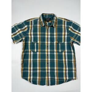 Filson Plaid Shirt Mens Medium Green Short Sleeve Button Front Outdoor
